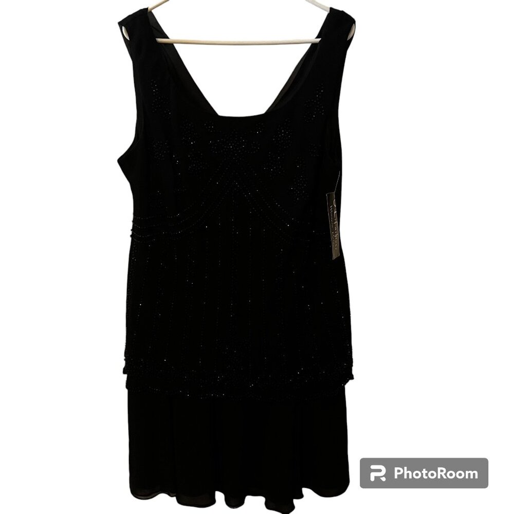 S.L. Fashions Black Beaded Evening Dress/Plus Size - 22W